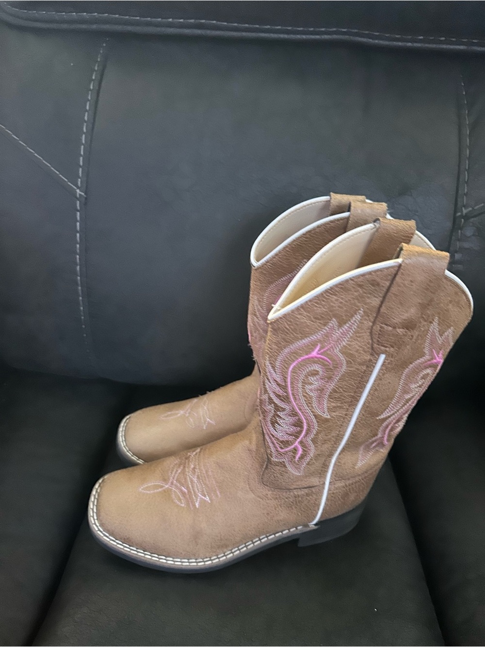 Shyanne Tan Suede Cowboy Boots with Pink Embroidery